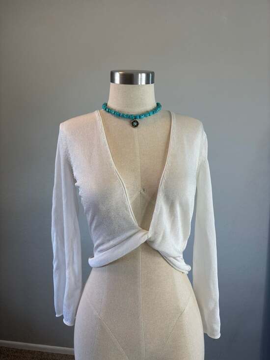 George Tops - George Women's White Long Sleeve Twist-Front Cropped Knit Top